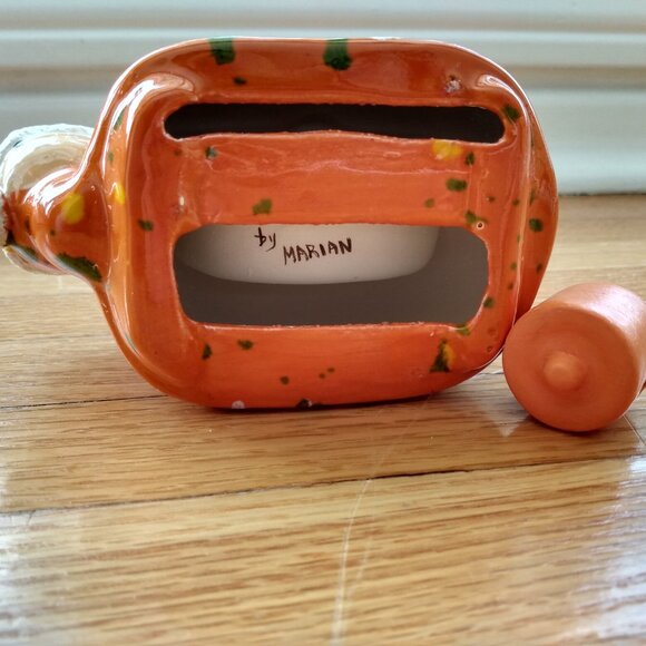 Vintage Ceramic Snail Tape Dispenser Orange Pottery Retro Office Desk Decor - Picture 8 of 11